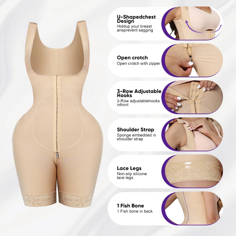 Double-Layer Spandex for Faja Full Body Shapewear Adjustable Compression Garment for Stage 2 Recovery Breathable Post Surgery