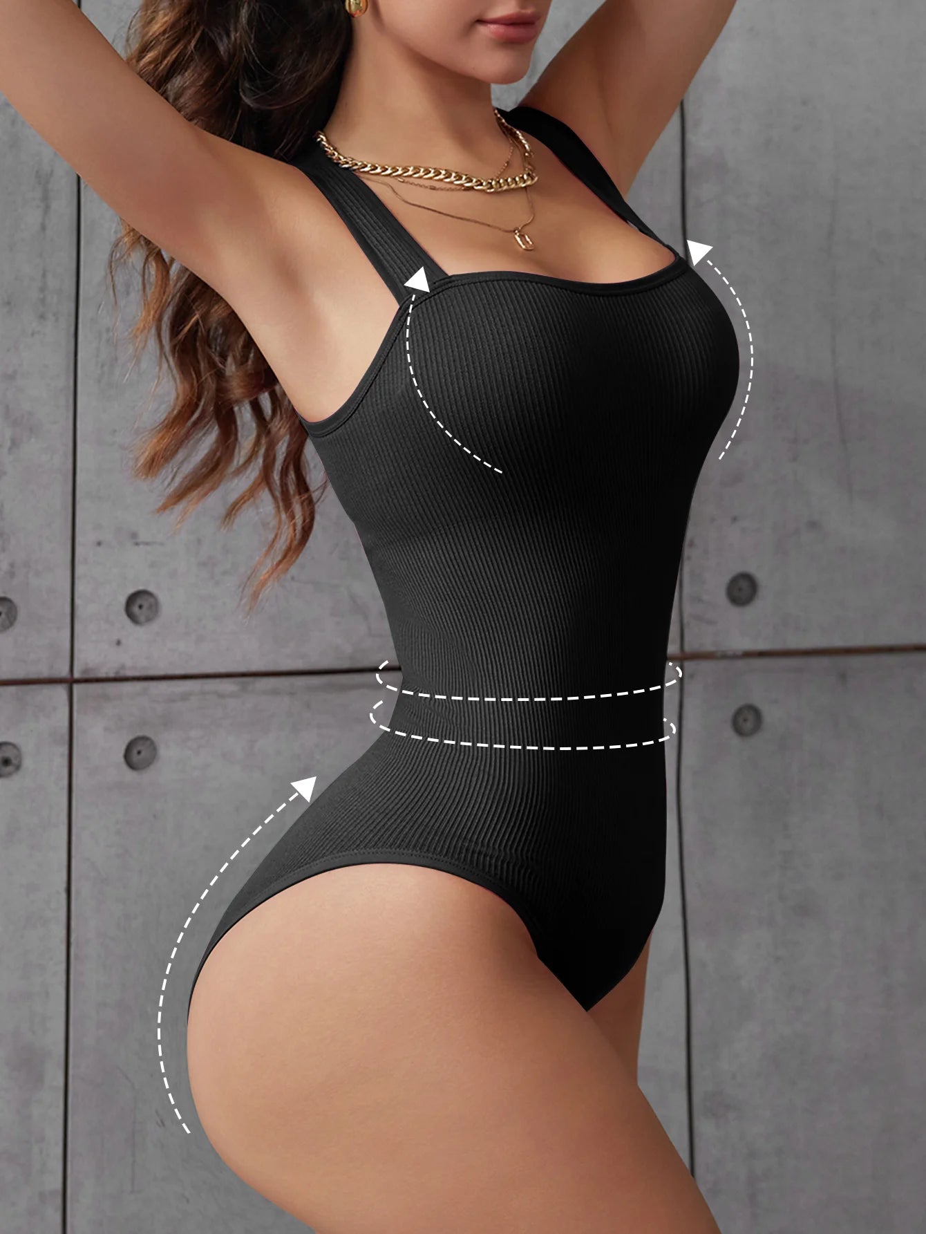 POKARLA Ribbed Tummy Bodysuit Daily Shaper Jumpsuit Light Control Compress Tummy Control Open Crotch Shapewear Suits Open Crotch