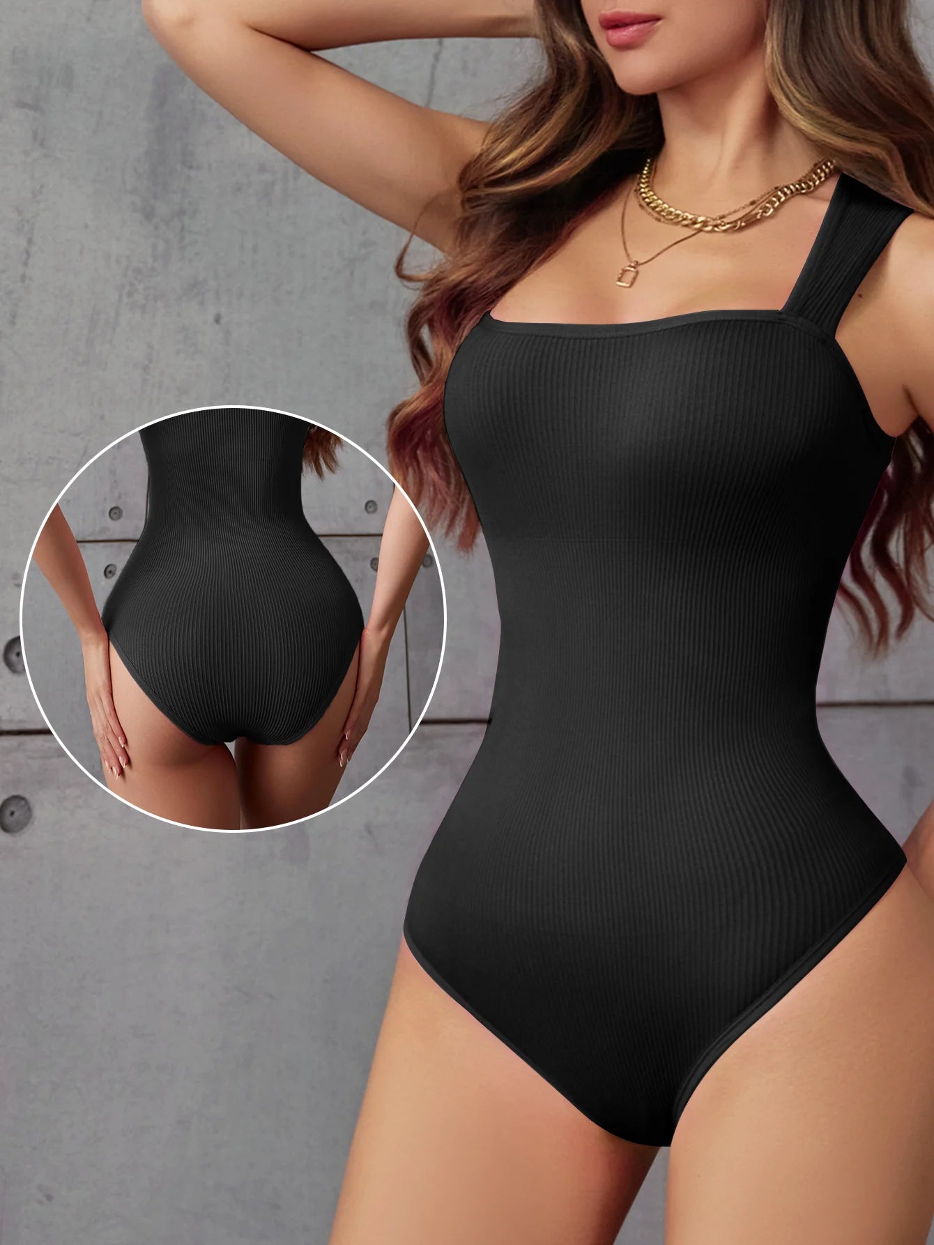 POKARLA Ribbed Tummy Bodysuit Daily Shaper Jumpsuit Light Control Compress Tummy Control Open Crotch Shapewear Suits Open Crotch
