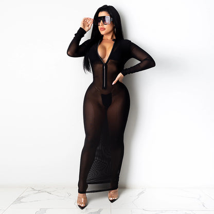 Women's Clothing Collar Pure Color Sexy Long-sleeved Cultiva