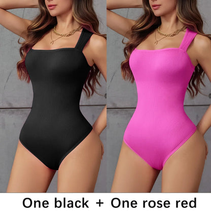 POKARLA Ribbed Tummy Bodysuit Daily Shaper Jumpsuit Light Control Compress Tummy Control Open Crotch Shapewear Suits Open Crotch