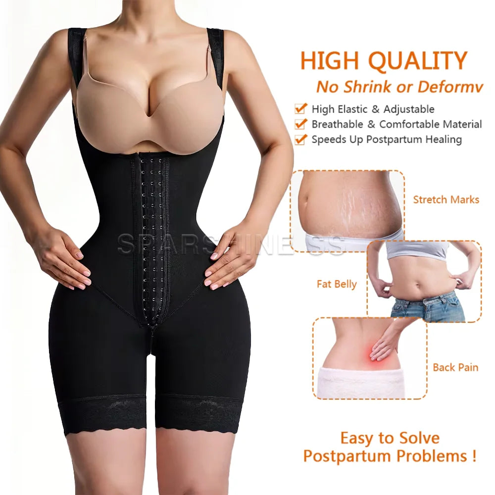 Hourglass Shapewear Mid-Leg Adjustable Hook and Eye Bodysuit High Compression Faja Colombianas Tummy Control Underwear