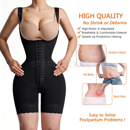 Hourglass Shapewear Mid-Leg Adjustable Hook and Eye Bodysuit High Compression Faja Colombianas Tummy Control Underwear