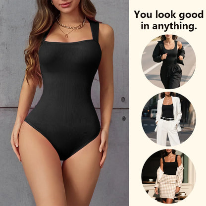 POKARLA Ribbed Tummy Bodysuit Daily Shaper Jumpsuit Light Control Compress Tummy Control Open Crotch Shapewear Suits Open Crotch