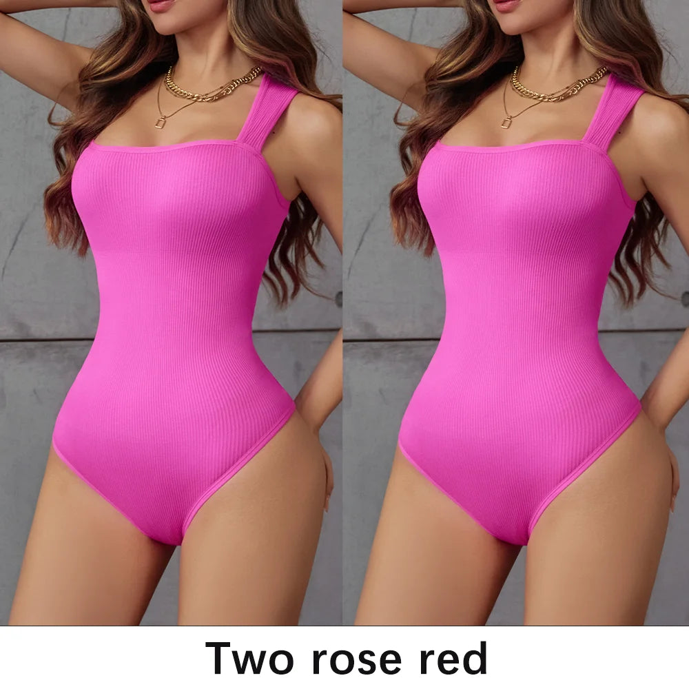 POKARLA Ribbed Tummy Bodysuit Daily Shaper Jumpsuit Light Control Compress Tummy Control Open Crotch Shapewear Suits Open Crotch